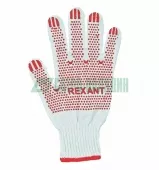 Фото перчатки перчатки х/б с покрытием пвх rexant, 5 нитей, 48-50 гр. (09-0202-1)