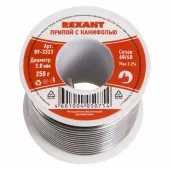 Фото припой припой с канифолью 250 гр. d=2.0 мм (sn60 pb40 flux 2.2%) rexant (09-3323)