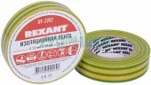 Фото лента изоляционная изолента 19 мм х 25 м, желто-зеленая (упак. 5 роликов) rexant (09-2207)