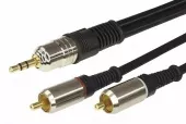 Фото шнур шнур 3.5 stereo plug - 2rca plug 1.5м (gold) металл rexant (17-4222)