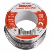 Фото припой припой с канифолью 100 г d=2.0 мм (sn60 pb40 flux 2.2 %) rexant (09-3223)